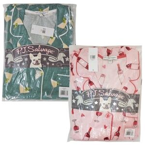 2 PJ Salvage Jersey Pajama Sets Wine/Martini Women Large Jade/Pink Top/Pants🍷🍸
